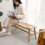 Woven Design Natural Oak Wood Backless Dining Bench