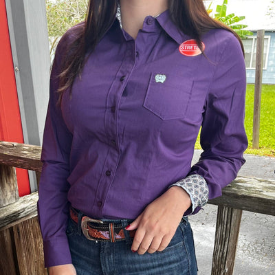 Stylish Purple Stripe Cinch Shirt for Women - Korvel