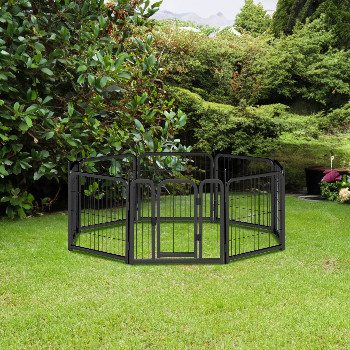 8-panel dog fence, 24 inch small dog pet fence, portable indoor pet game fence. Black, 22.2 inches wide x 23.6 inches high. - Korvel