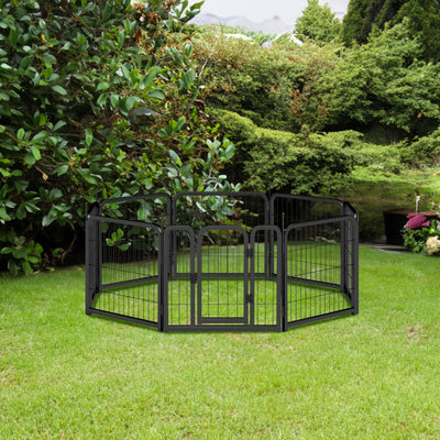 8-panel dog fence, 24 inch small dog pet fence, portable indoor pet game fence. Black, 22.2 inches wide x 23.6 inches high. - Korvel