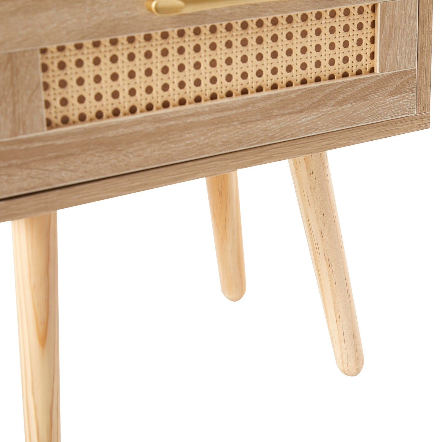 15.75" Rattan End table with Power Outlet & USB Ports  Modern nightstand with drawer and solid wood legs - Korvel