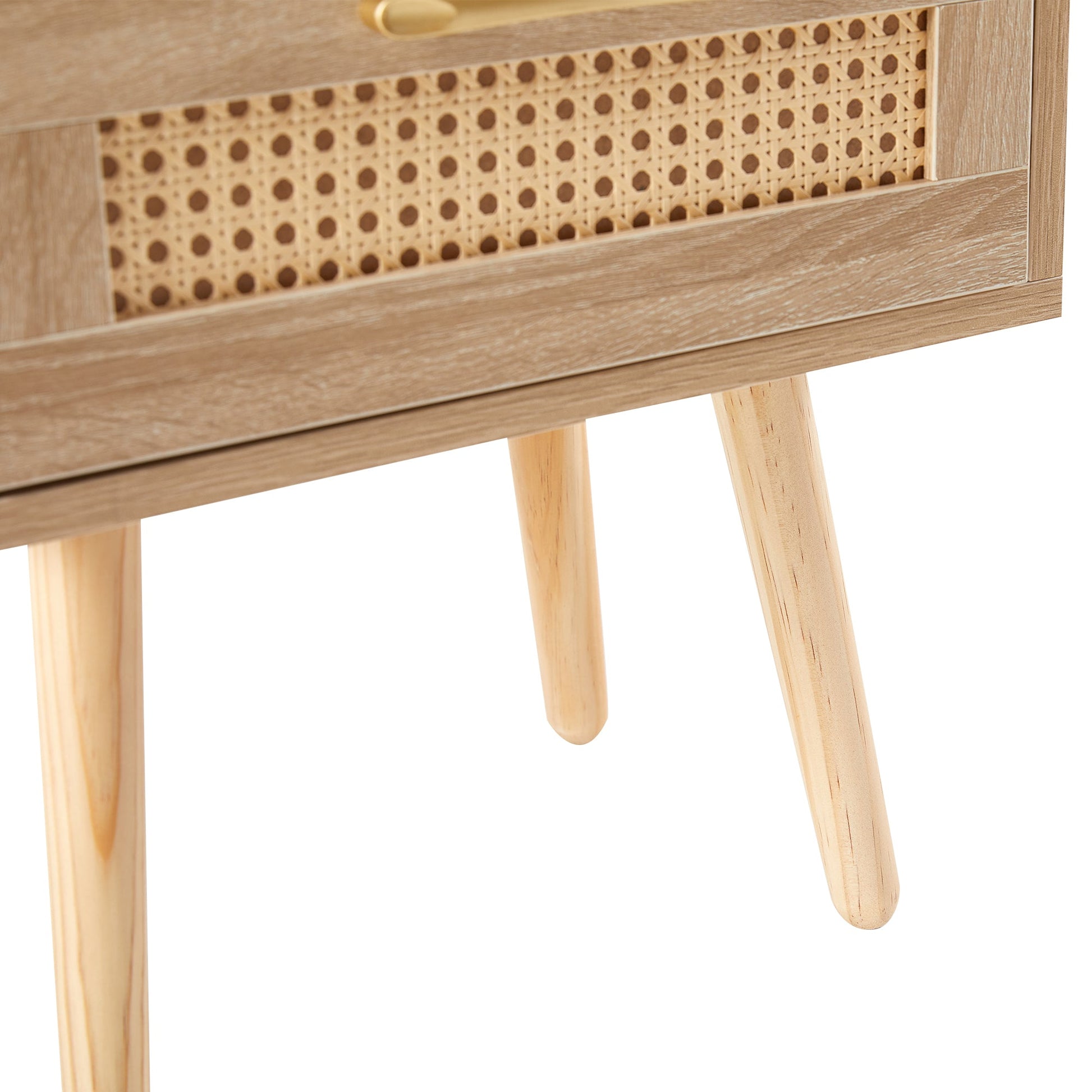 15.75" Rattan End table with Power Outlet & USB Ports  Modern nightstand with drawer and solid wood legs - Korvel