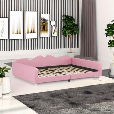 Full Size Upholstered Daybed in Pink with Cloud Backrest