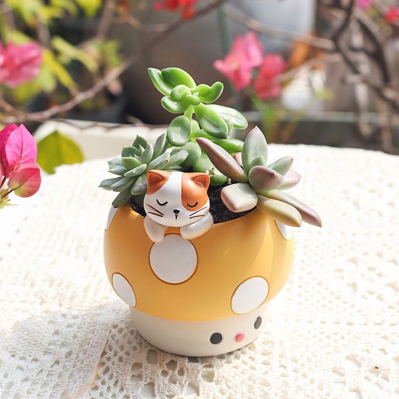Horticultural Cartoon Creative Fun Mushroom Resin Flower Pot Container Desktop Landscape Potted Flower Utensils - Korvel