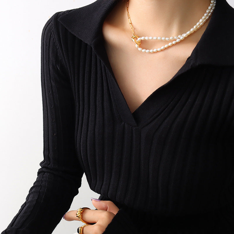 Collier en perles d'eau douce patchwork élégant en or 18K