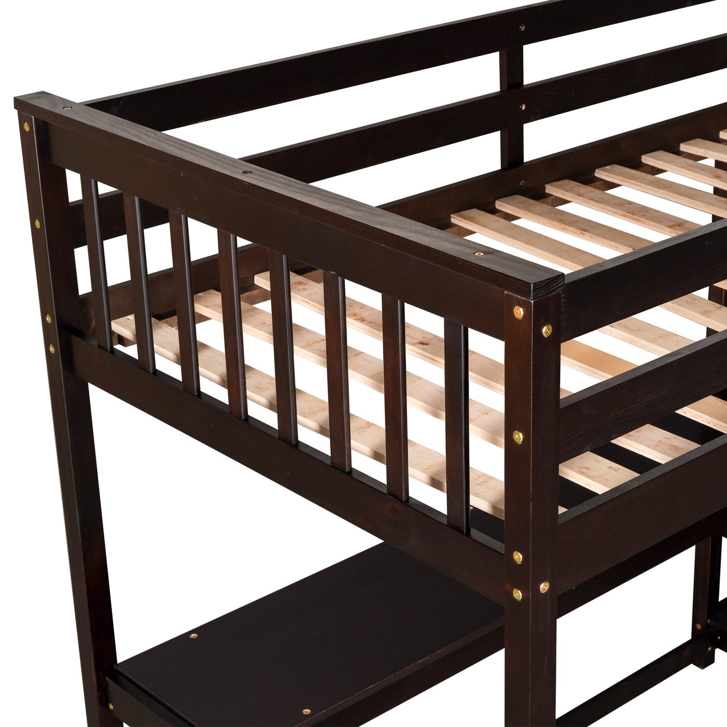 Twin Size Loft Bed with Storage Shelves and Under-bed Desk - Espresso