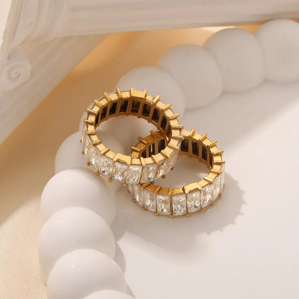 Elegant Titanium Steel Inlaid Zircon Ring