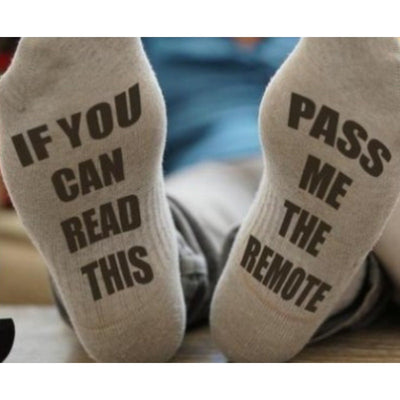 PASS ME THE REMOTE Printed Casual Mid Tube Gift Socks With Letters Non Slip Socks - Korvel