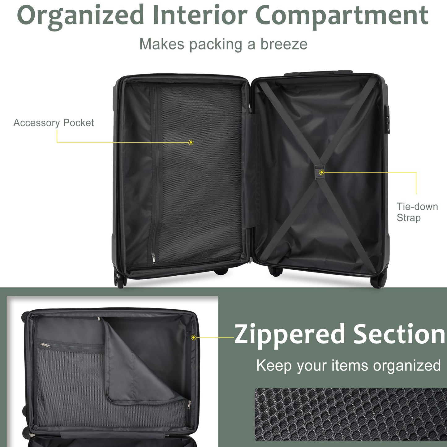 Hardshell Luggage Spinner Suitcase with TSA Lock Lightweight Expandable 24'' (Single Luggage) Green + ABS + 24 Inch - Korvel