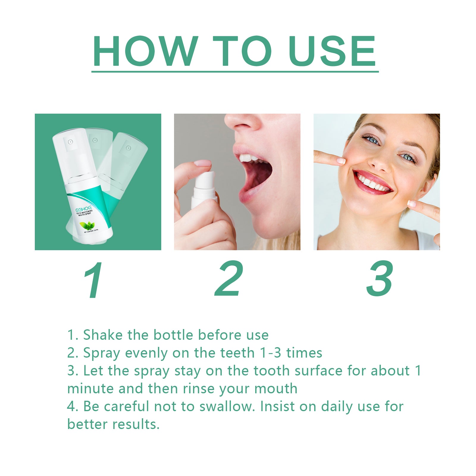 Teeth Whitening Mouth Spray, Clean Stains And Stones Fresh Breath Dental Care Spray - Korvel