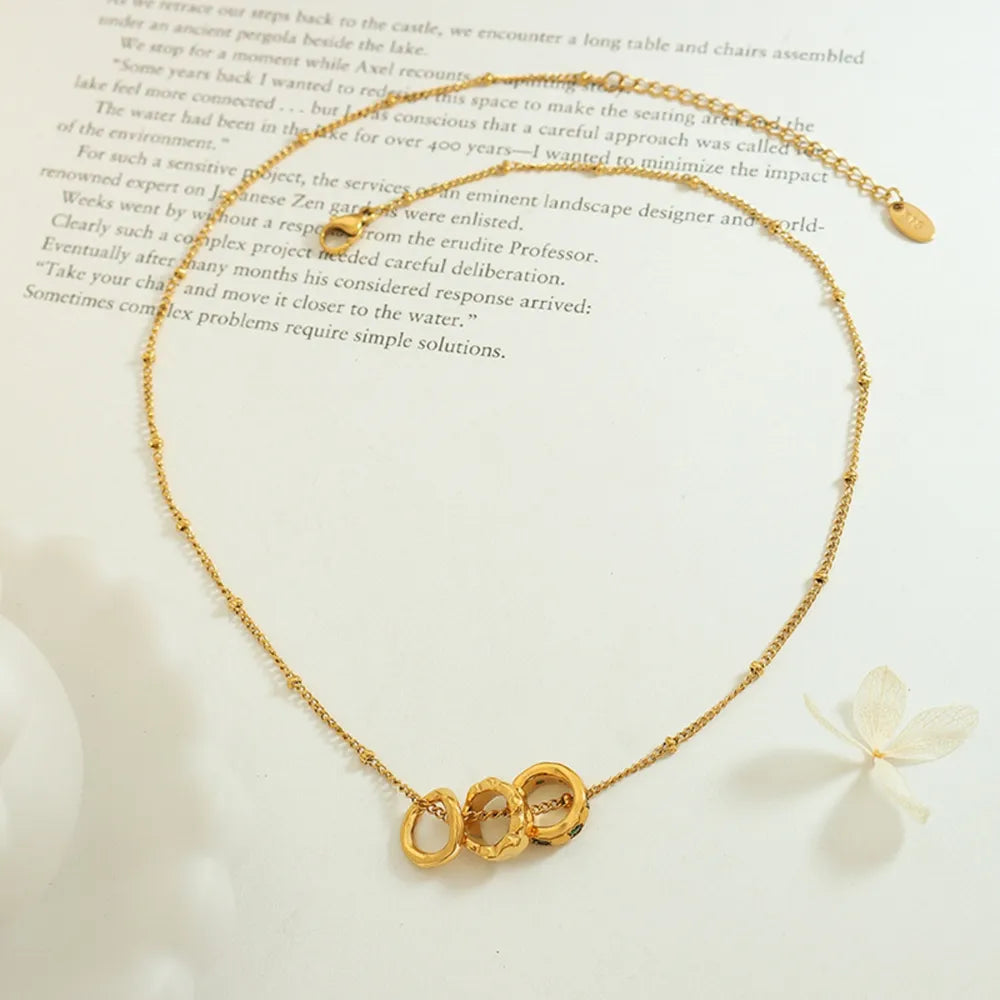 Fashion OL Titanium Steel Pendant Inlaid with Zircon Accessories Versatile Three Ring Buckle Necklace for Women - Korvel