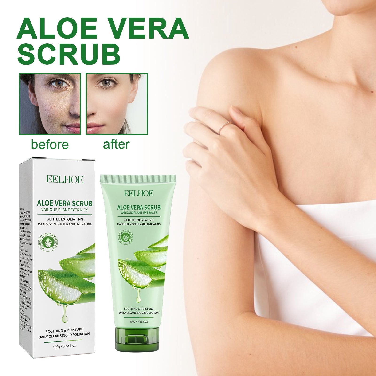 Aloe Vera Scrub For Deep Cleansing, Exfoliating And Smoothing Acne Marks, Soft Skin Scrub - Korvel