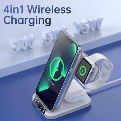 Private Four in One Wireless Charging Stand up Desktop Clock Wireless Charger Suitable for iPhone 13/14 - Korvel