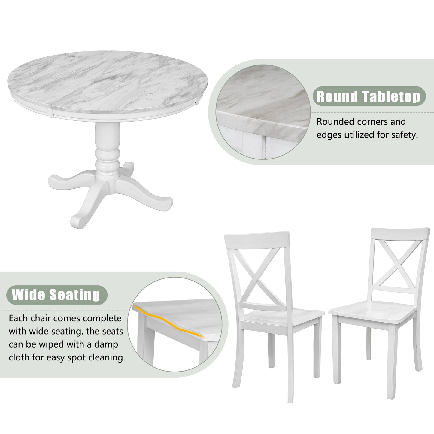 Orisfur 5 Pieces Dining Table and Chairs Set for 4 Persons Kitchen Room Solid Wood Table with 4 Chairs MDF + White + Solid Wood - Korvel