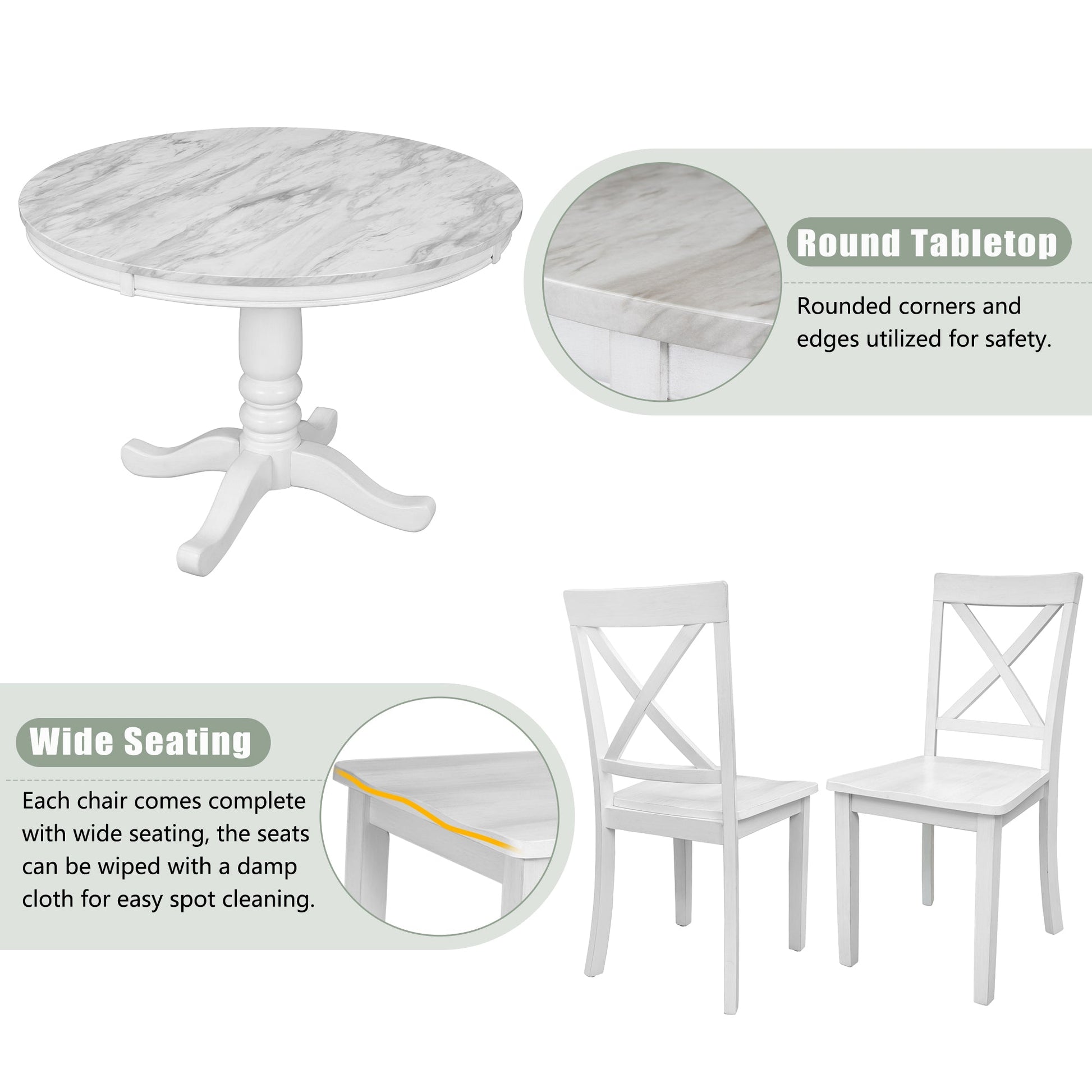 Orisfur 5 Pieces Dining Table and Chairs Set for 4 Persons Kitchen Room Solid Wood Table with 4 Chairs MDF + White + Solid Wood - Korvel