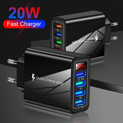 4-Port USB Digital Display Mobile Phone Charger