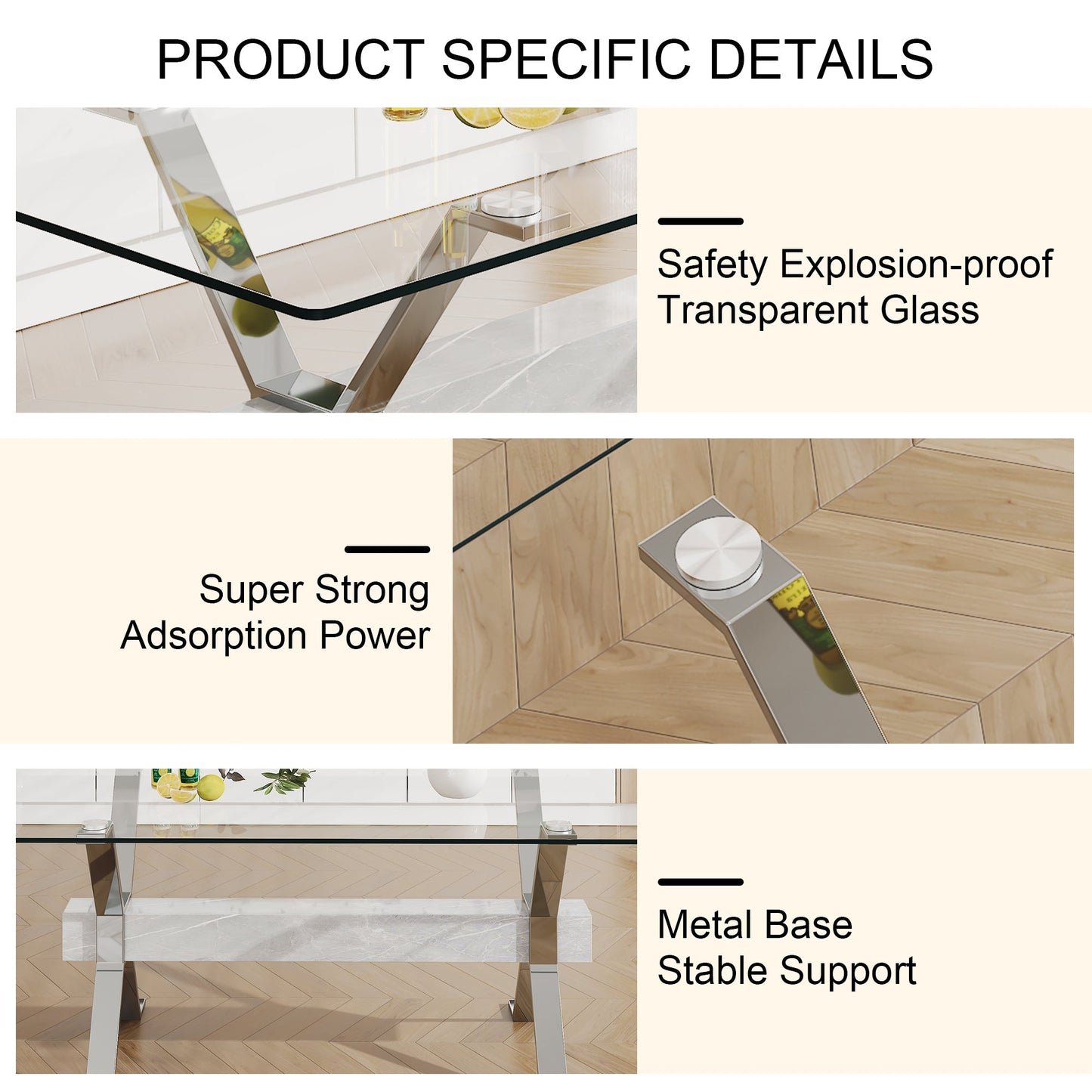 Dining table Modern tempered glass dining table 79 ''x39''x30 '' 1105 - Korvel