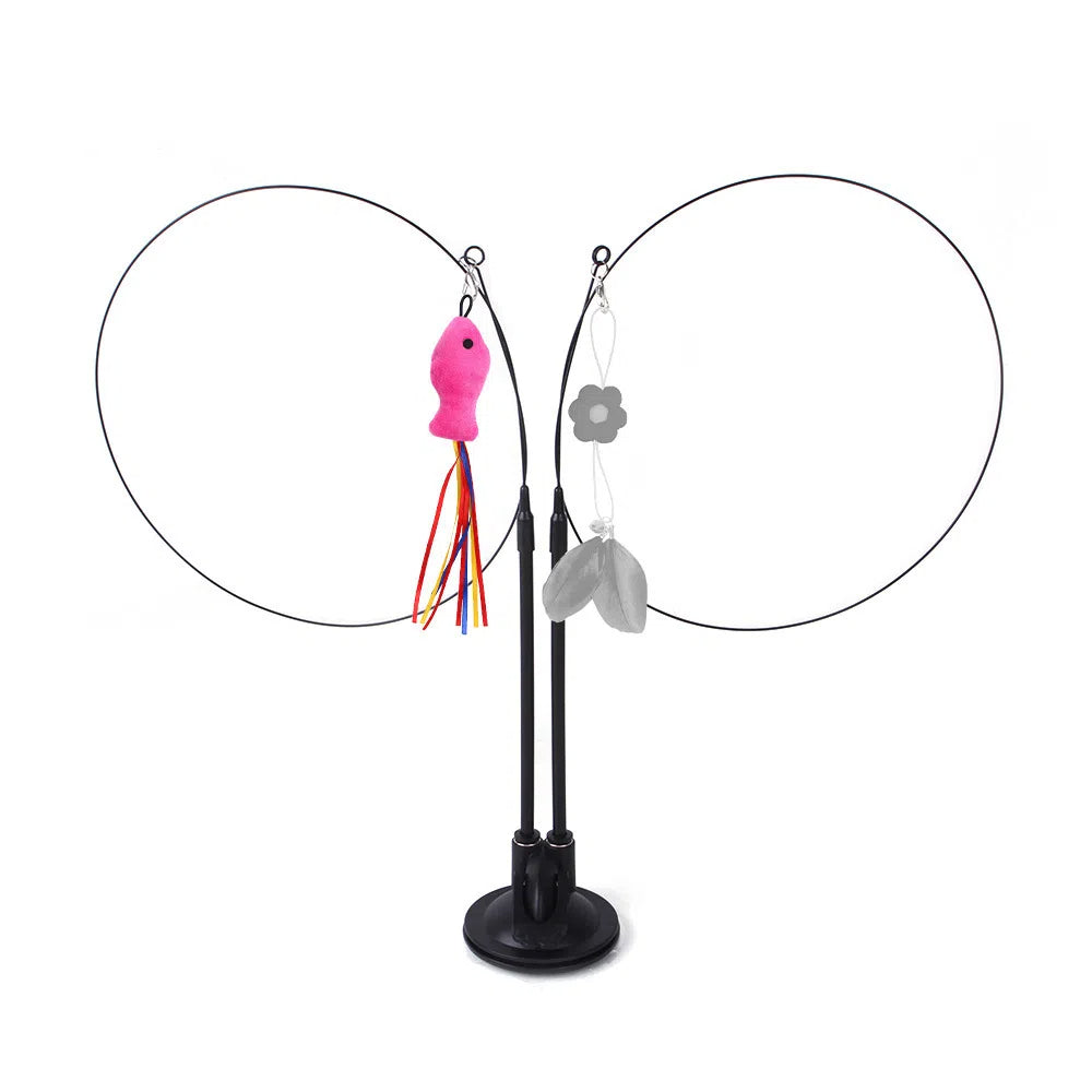 Suction cup cat toy stick that can be attached and held with steel wire multi head interchangeable cat toy and pet supplies - Korvel