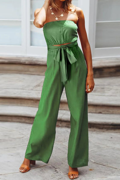 Tied Cutout Tube Wide Leg Jumpsuit - Korvel