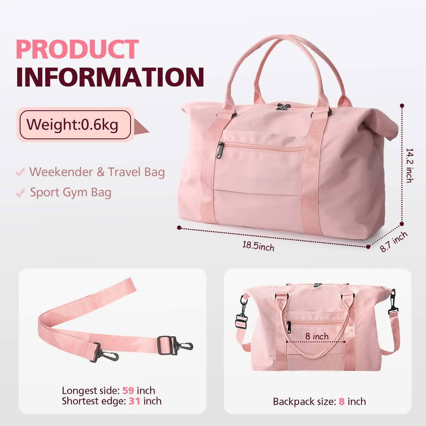 Premium Waterproof Travel Duffle Bag - Coral Pink