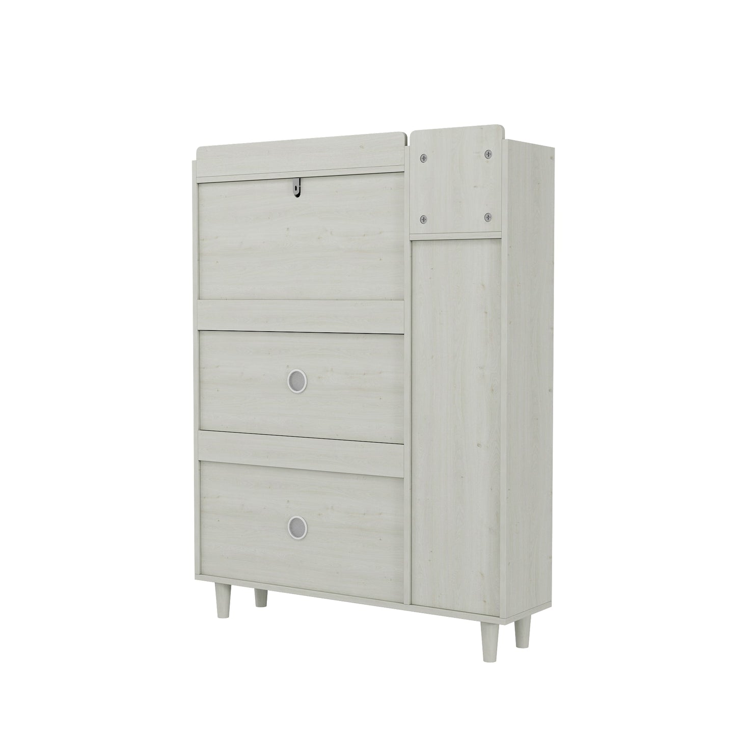 Natural Bohemian style shoe cabinet with 3 rattan flip drawers, 3 square shelves, and 1 storage drawer, white - Korvel