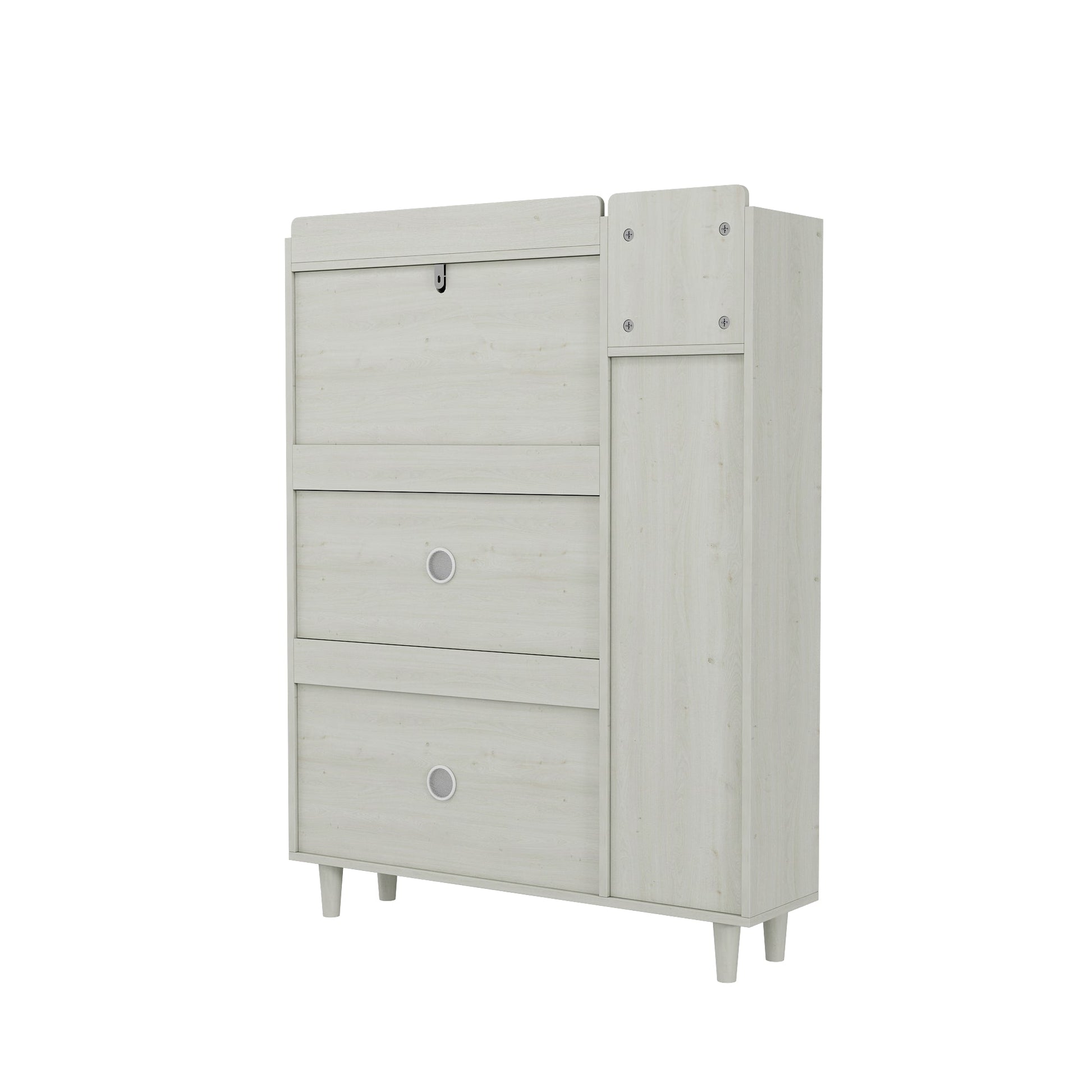 Natural Bohemian style shoe cabinet with 3 rattan flip drawers, 3 square shelves, and 1 storage drawer, white - Korvel