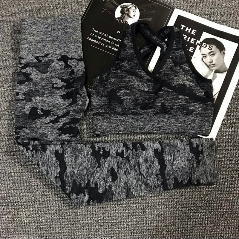 Ensemble de yoga camouflage pour femmes 2PCS - Vêtements de sport premium