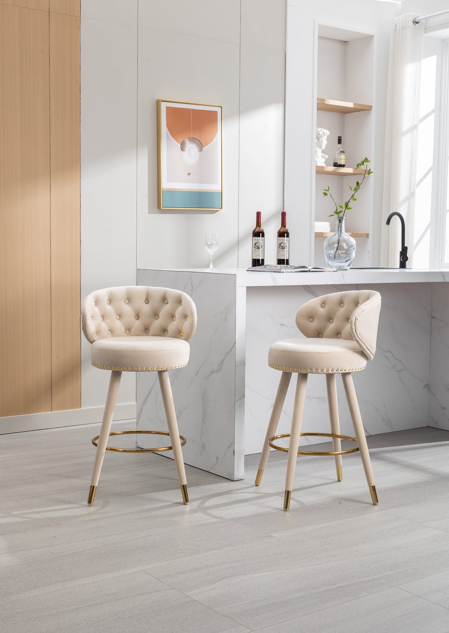 Conjunto de 2 taburetes de bar a altura de mostrador COOLMORE - Beige