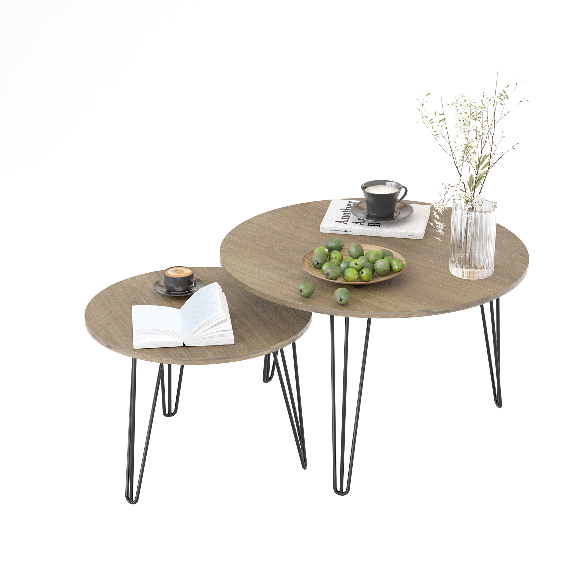 27.56'' Round Nesting Coffee Table Set of 2, Circular Nesting End Table Set  Sturdy Metal Base for Living Room, bedroom, Brown - Korvel