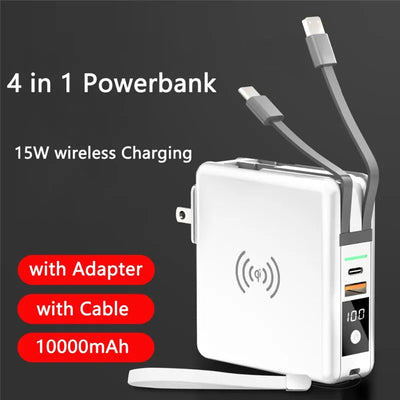 Premium 10000mAh Power Bank with AC Plug & Fast Wireless Charging