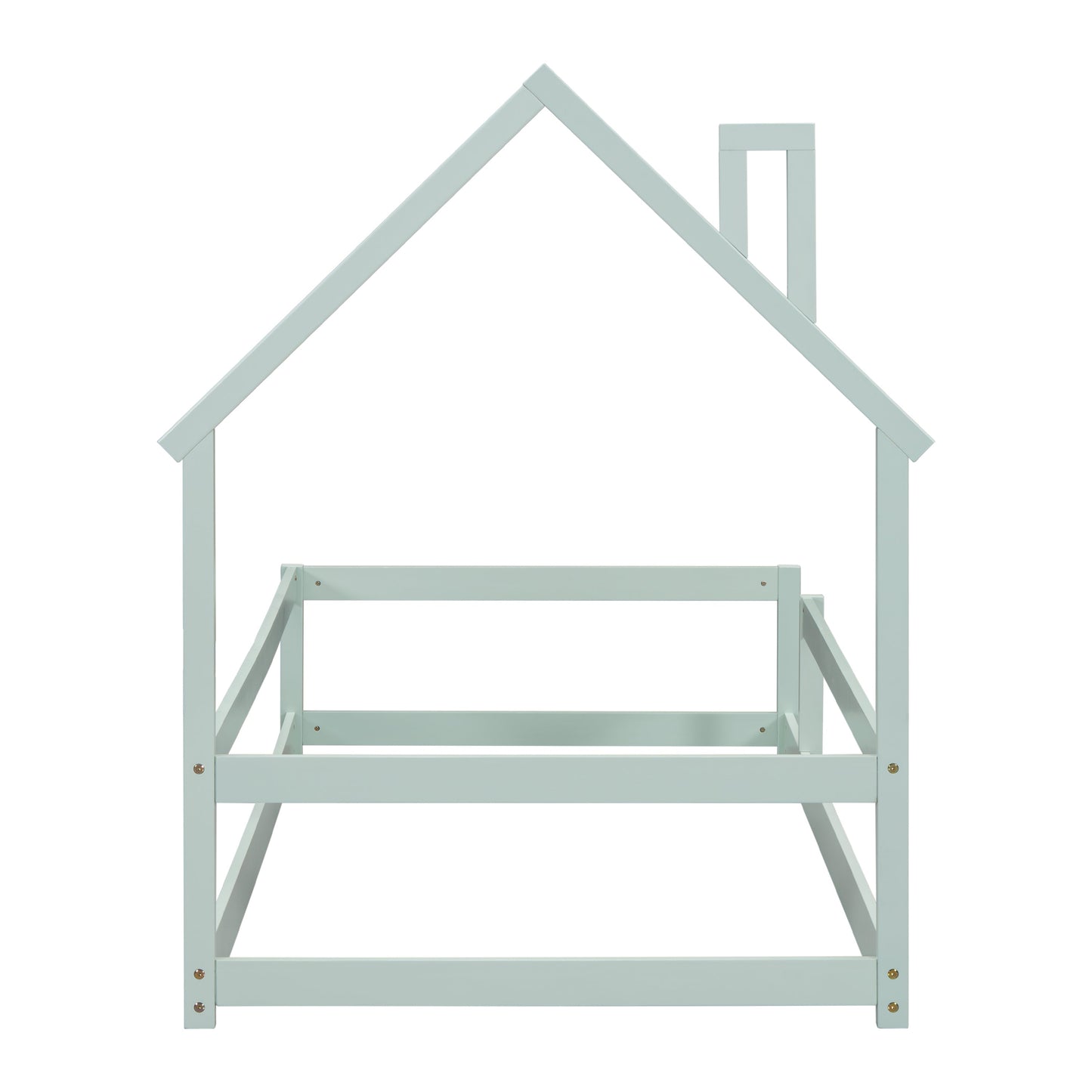 Twin Size Wood Bed with House-Shaped Headboard in Light Green