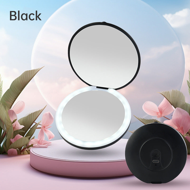 Mini portable LED light-emitting makeup mirror round stackable lighted beauty mirror - Korvel