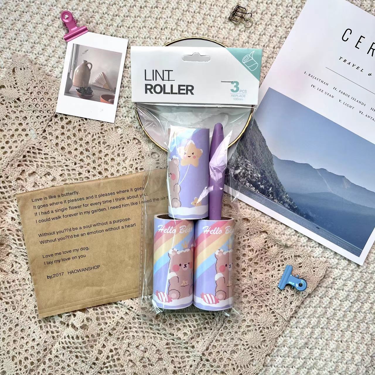 Cartoon pattern lint remover lint roller dust removal paper tearable clothing lint remover - Korvel