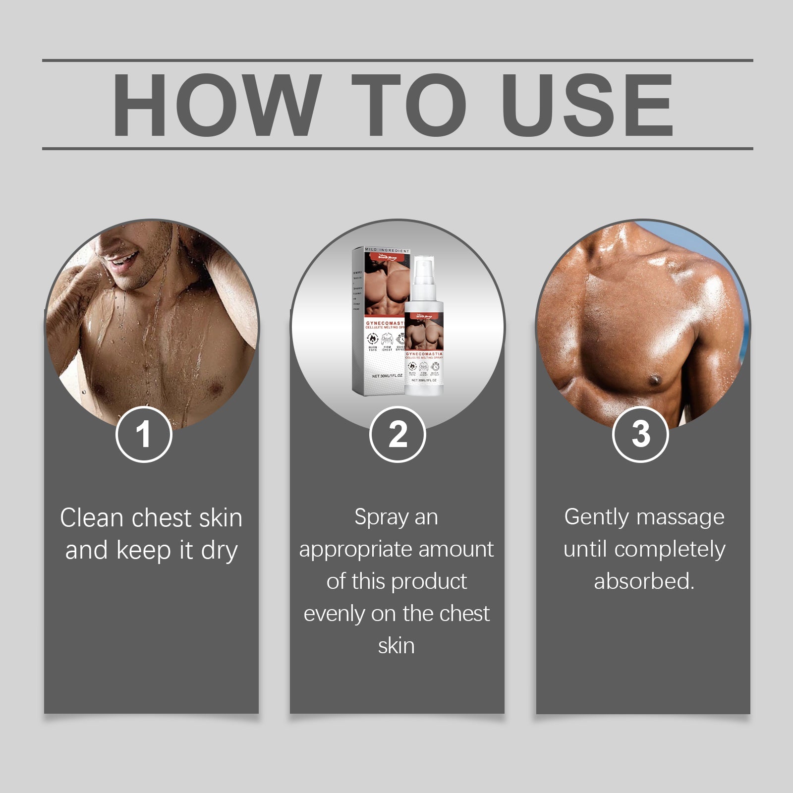 Men's Chest Spray, Breast Contour Gentle Skin Care Spray - Korvel
