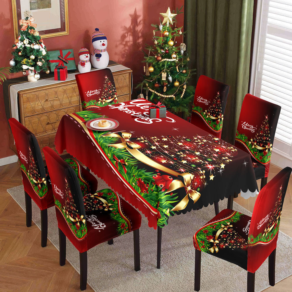 Christmas tablecloth, holiday decoration, elastic chair cover, household dining table, waterproof and dustproof tablecloth, fabric decorative tablecloth - Korvel