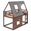 Wood Twin Size House Bunk Bed with Roof, Ladder and 2 Windows, Oak & Smoky Grey - Korvel