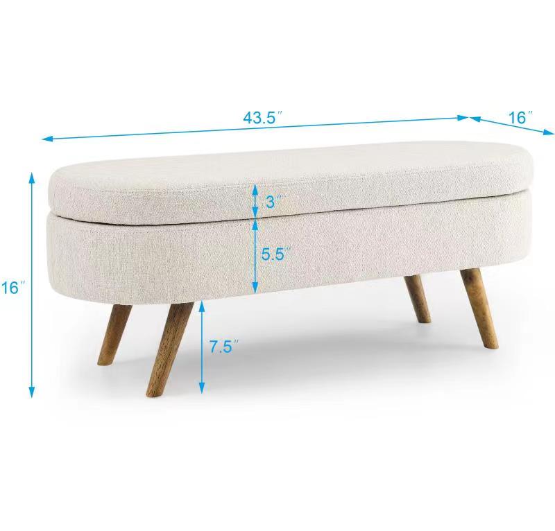 Ottoman Oval Storage Bench Rubber Wood Legs Beige(43.5"x16"x16") - Korvel
