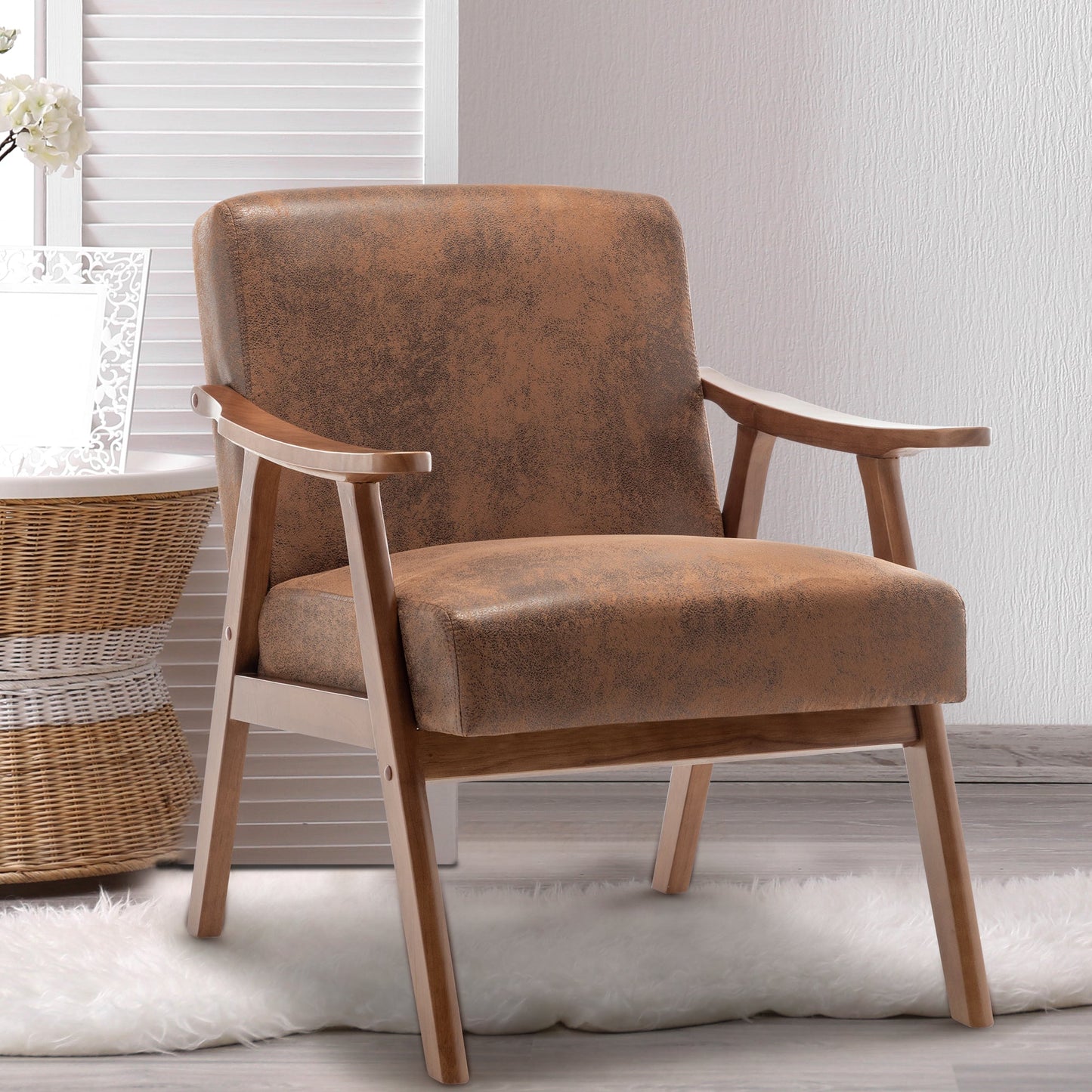 Medieval modern chair, solid wood frame living room chair, accent chair with ultra thick backrest - Korvel