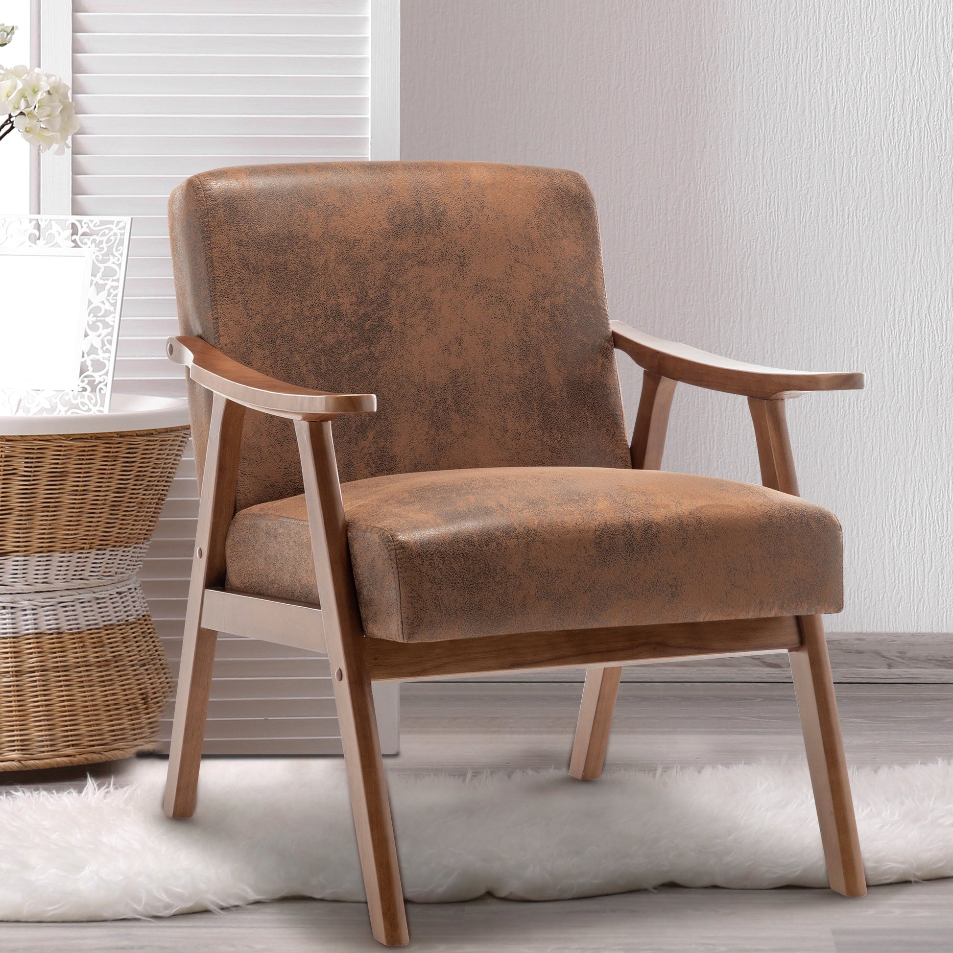 Medieval modern chair, solid wood frame living room chair, accent chair with ultra thick backrest - Korvel
