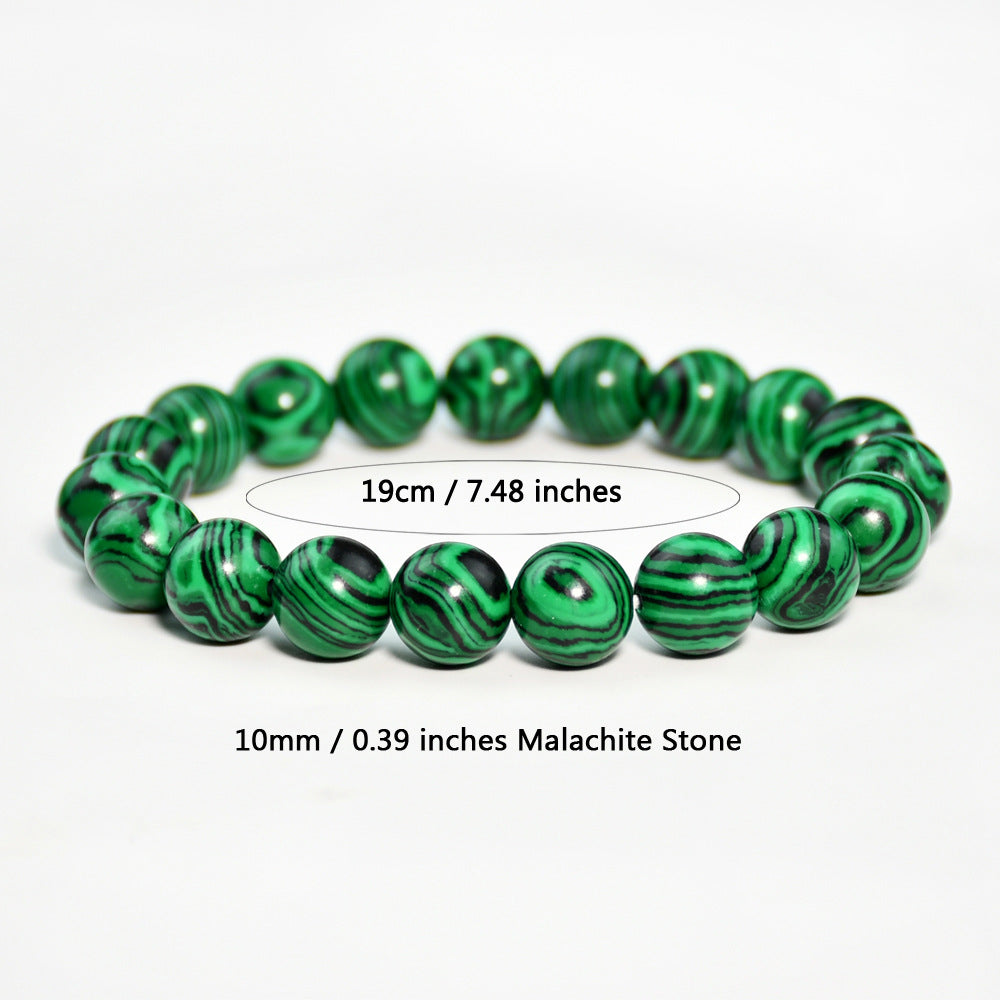 Vintage malachite beaded bracelet stacking style green bracelet men and women elastic jewelry - Korvel