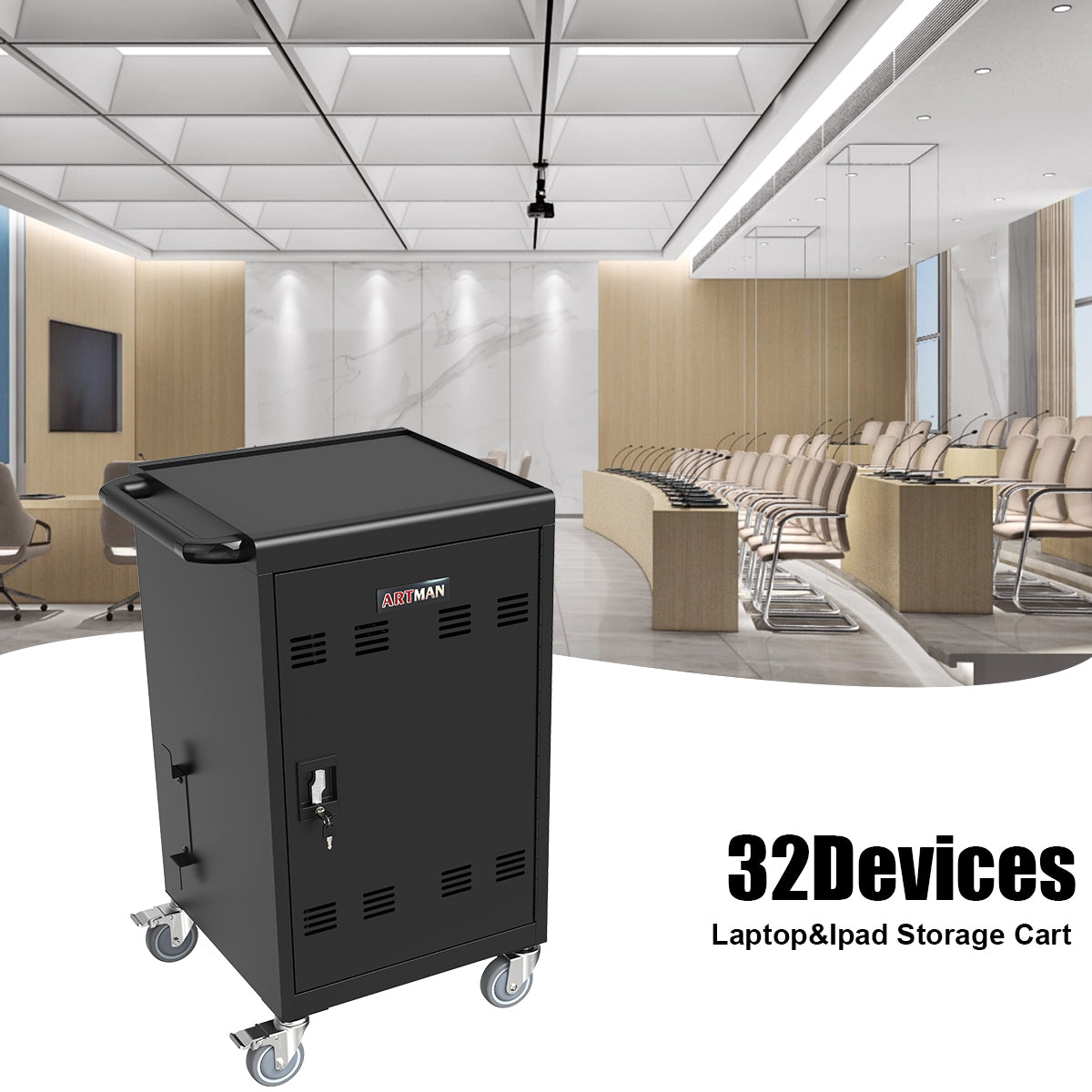 Mobile Charging Cart and Cabinet for Tablets Laptops 30-Device - Korvel