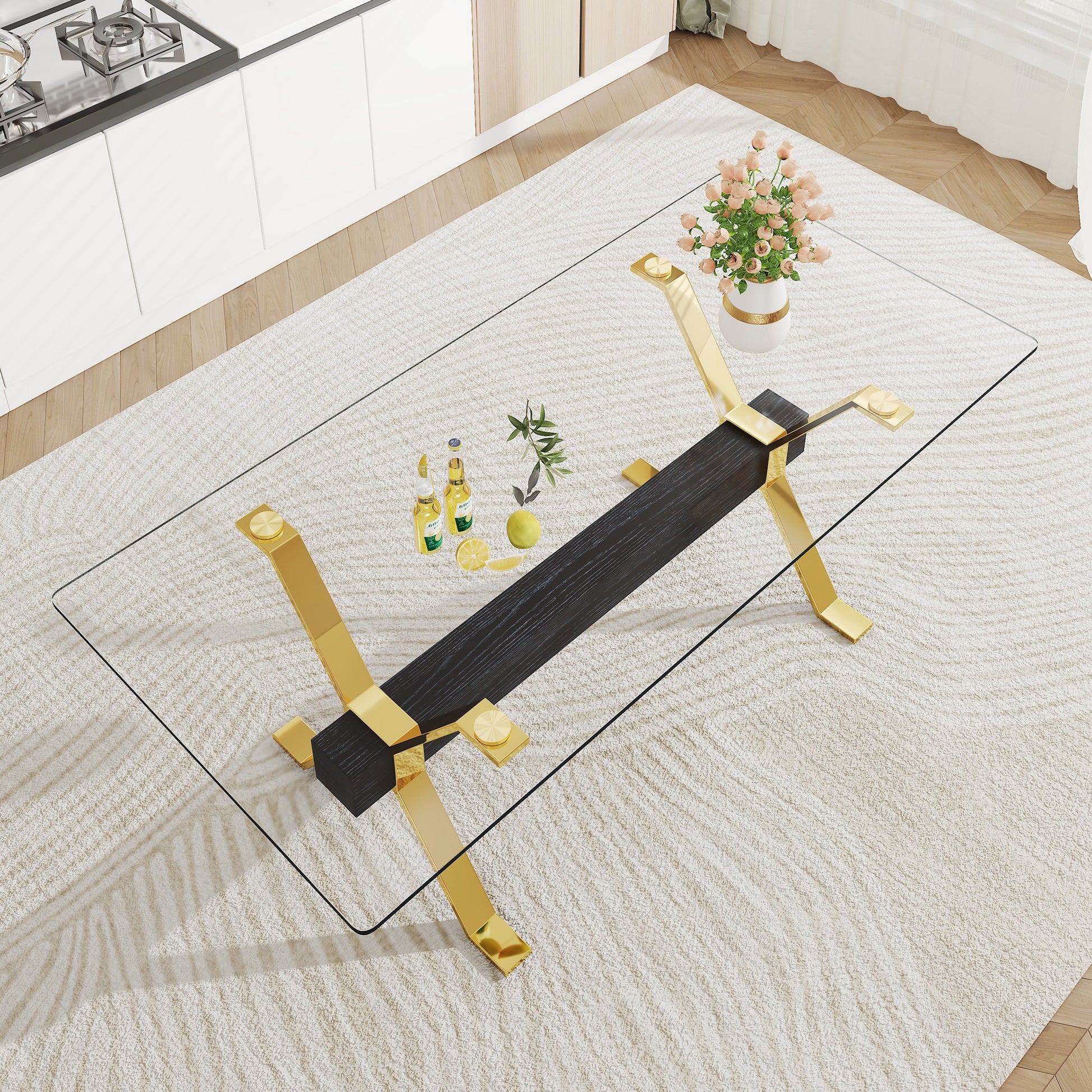 Dining table Modern tempered glass dining table Large modern office desk - Korvel