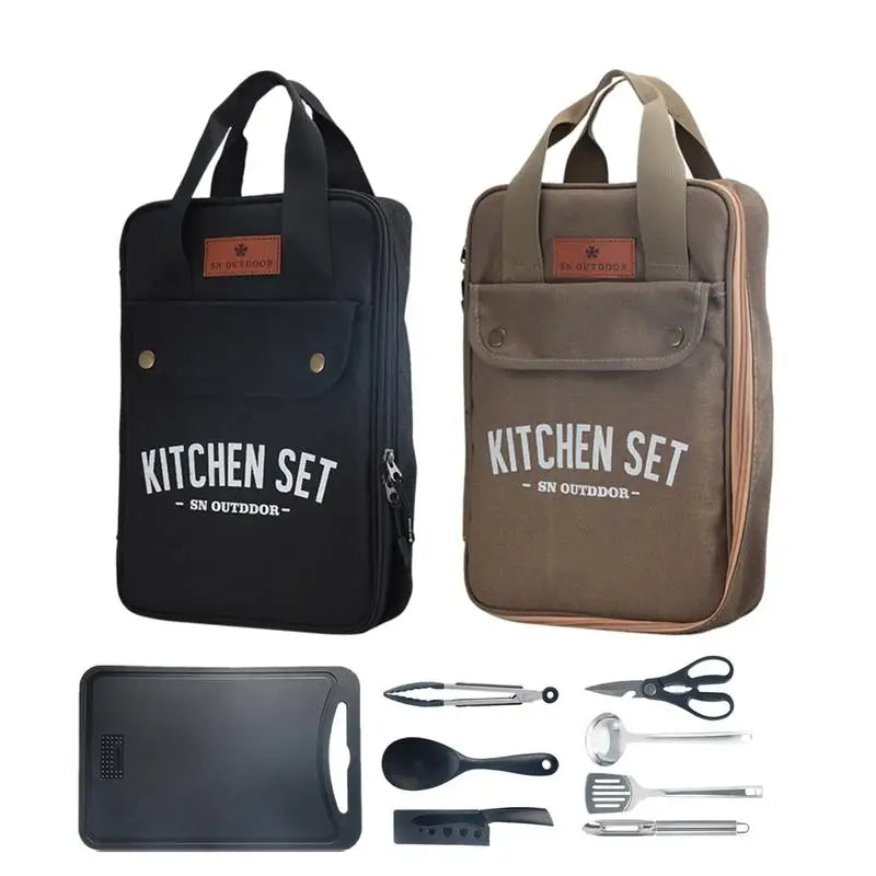 Camping Kitchen Set 8pcs Camping Outdoor Cookware Kit Stainless Steel Camping Tool Travel Set And Utensil Organizer Storage bag - Korvel