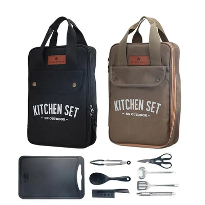 Camping Kitchen Set 8pcs Camping Outdoor Cookware Kit Stainless Steel Camping Tool Travel Set And Utensil Organizer Storage bag - Korvel