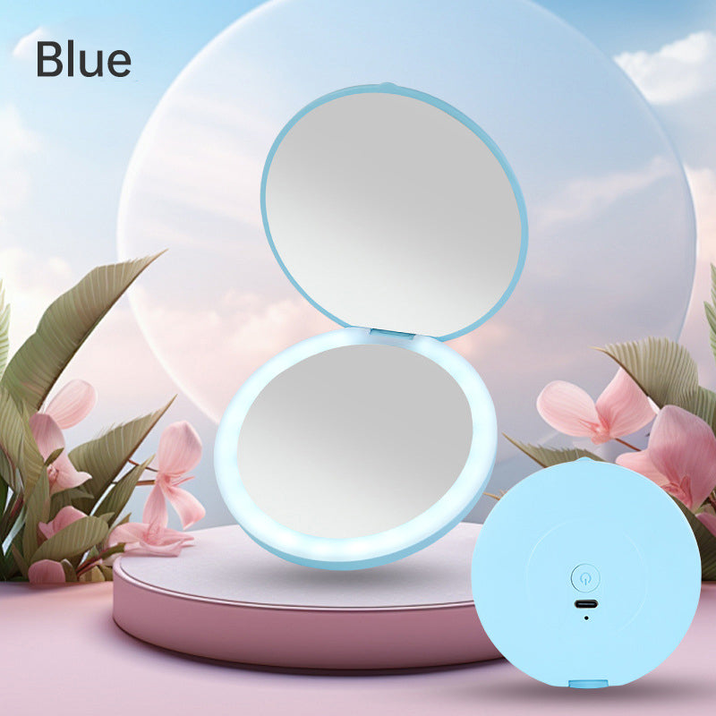Mini portable LED light-emitting makeup mirror round stackable lighted beauty mirror - Korvel