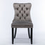 Modern high-end plush solid wood velvet cushioned dining chair with wooden leg nail head decoration, two piece set in gray - Korvel