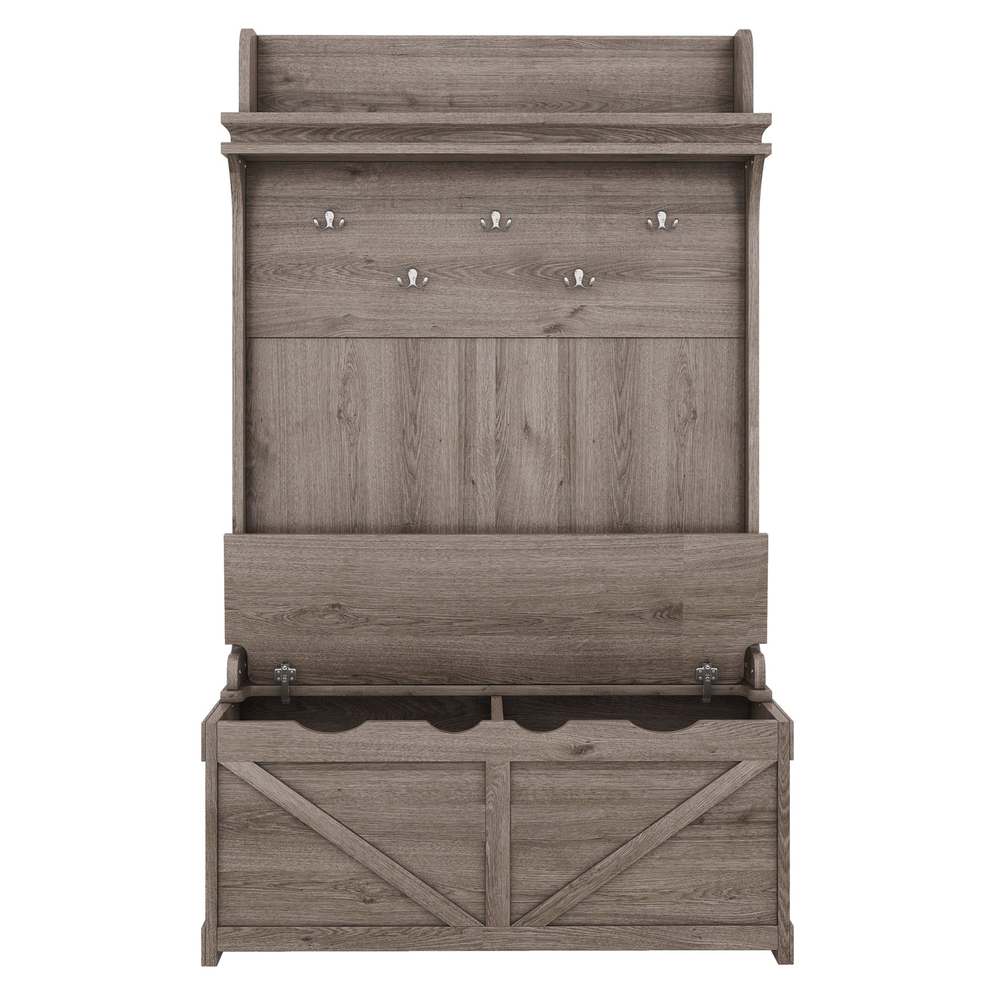 Hall tree with storage desk, entrance desk with drawers and 5 hooks, display rack,Oak - Korvel