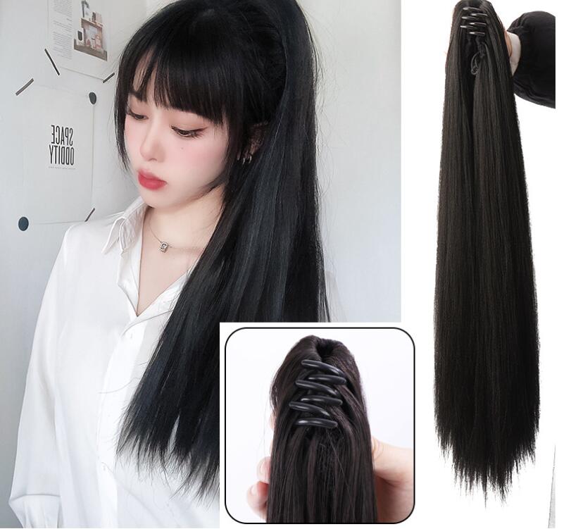 Grab clip ponytail wig female straight hair ponytail mini small grab clip ponytail long straight hair chemical fiber wig high ponytail - Korvel