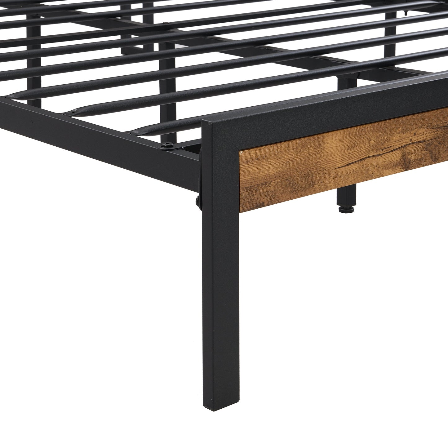 Queen Size Metal Platform Bed Frame with Wooden Headboard and Footboard with USB LINER - Korvel