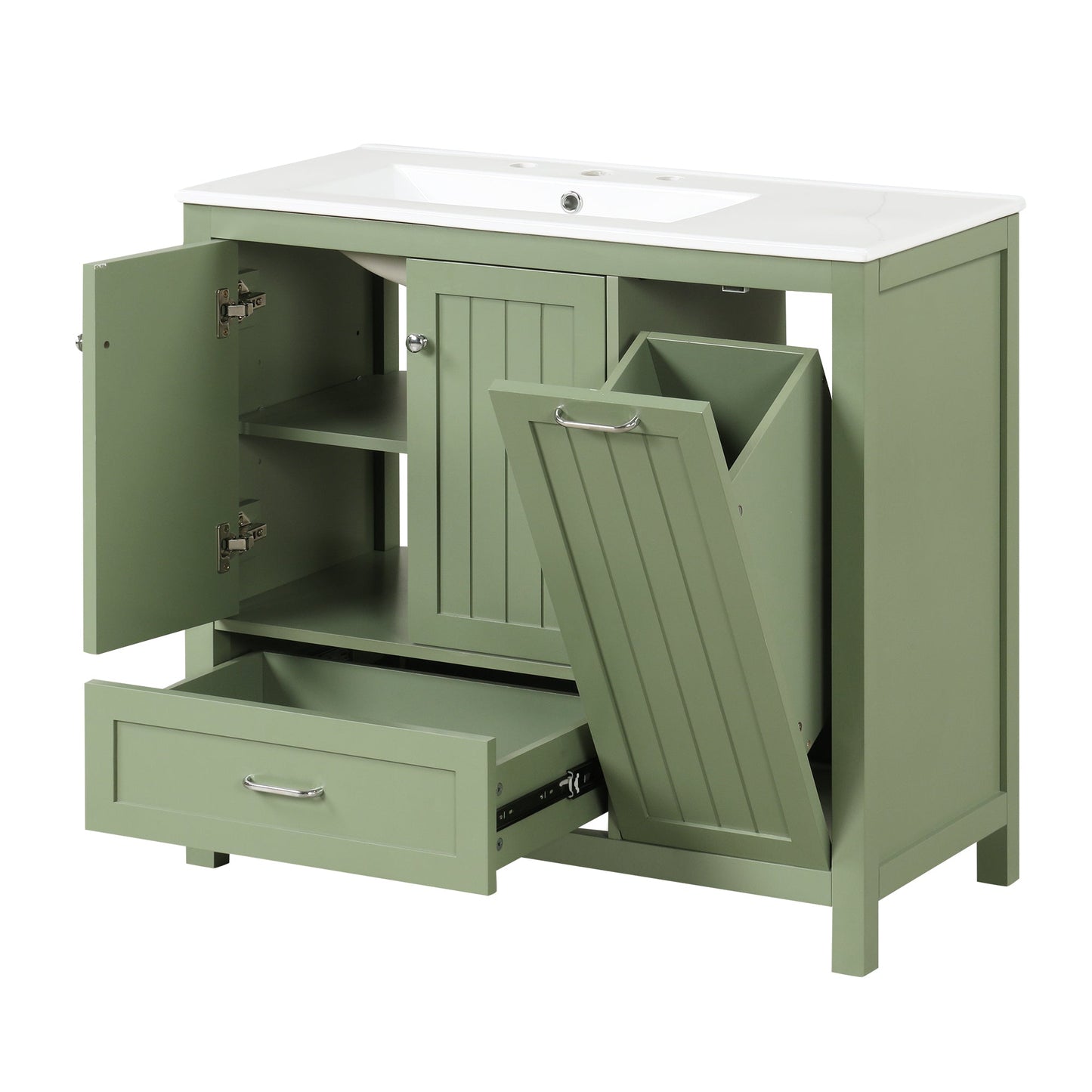 Meuble de salle de bain vert de 36" avec évier et rangement